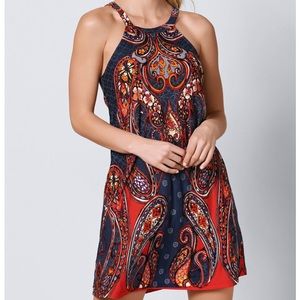 Lascana red and navy paisley print mini dress